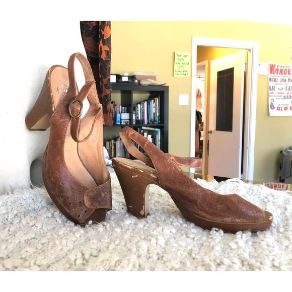 RARE Vtg Jeffery Campbell Handmade Cognac Leather Peep Toe Slingback Heels 9 - Picture 2 of 12